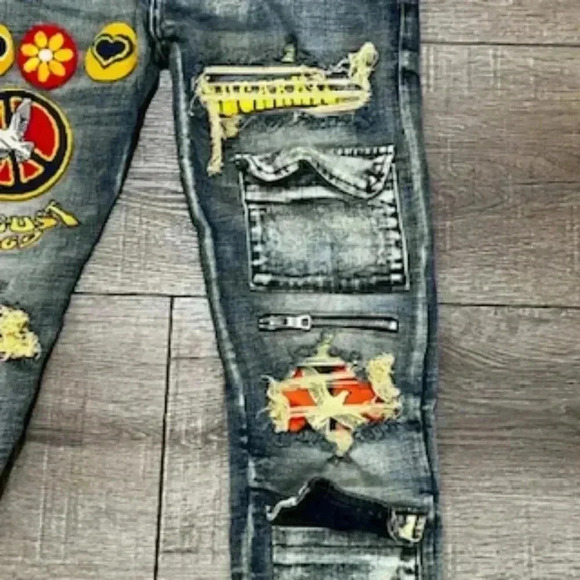 Sugarhill Woodstock Denim Wheat Wash Stretch Taper Distressed Jeans Men's sz 30 - Picture 9 of 12